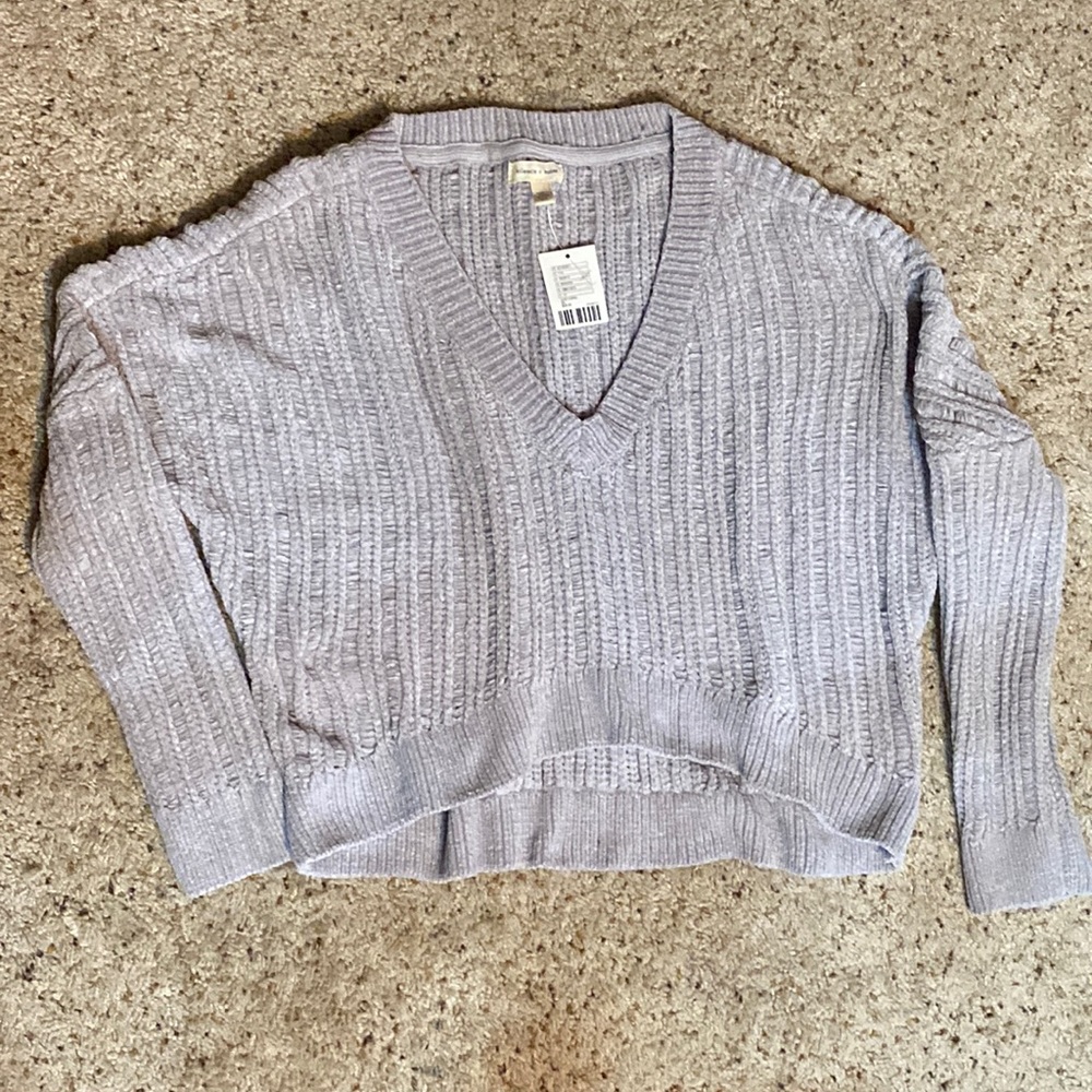 Silence + Noise Womens XS Silver Gray Cropped V Neck Sweater brand new with tags
